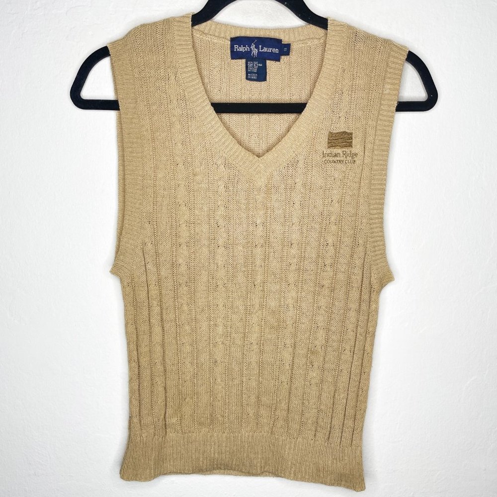 Vintage Ralph Lauren Indian Ridge Golf Cableknit Silk V-Neck Sweater Vest S